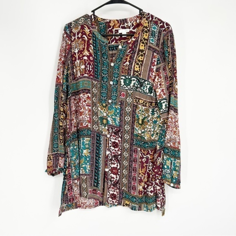 J. Jill‎ Multicolor Patchwork 100% Rayon Tunic Size Small